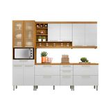 Cozinha Modulada Completa Burguesa Premium 5 Pecas 2 Balcoes 2 Aereos 1 Paneleiro C5p26 Freijo Branco Nesher