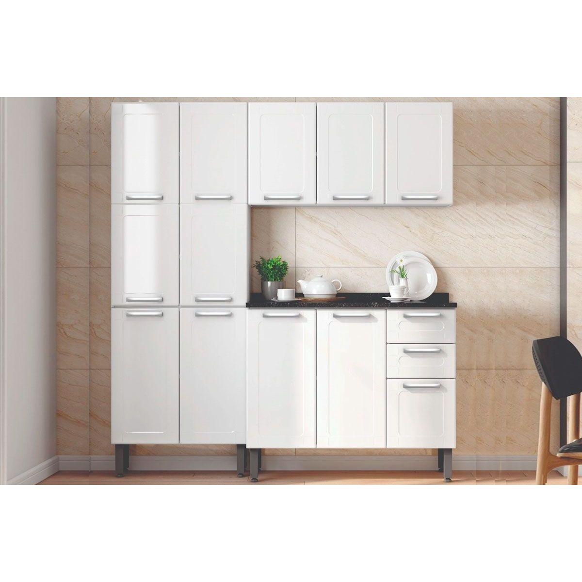 Cozinha Modulada Completa Multipla 3 Pecas Paneleiro Armario Gabinete Pia Cz33 Branco Bertolini