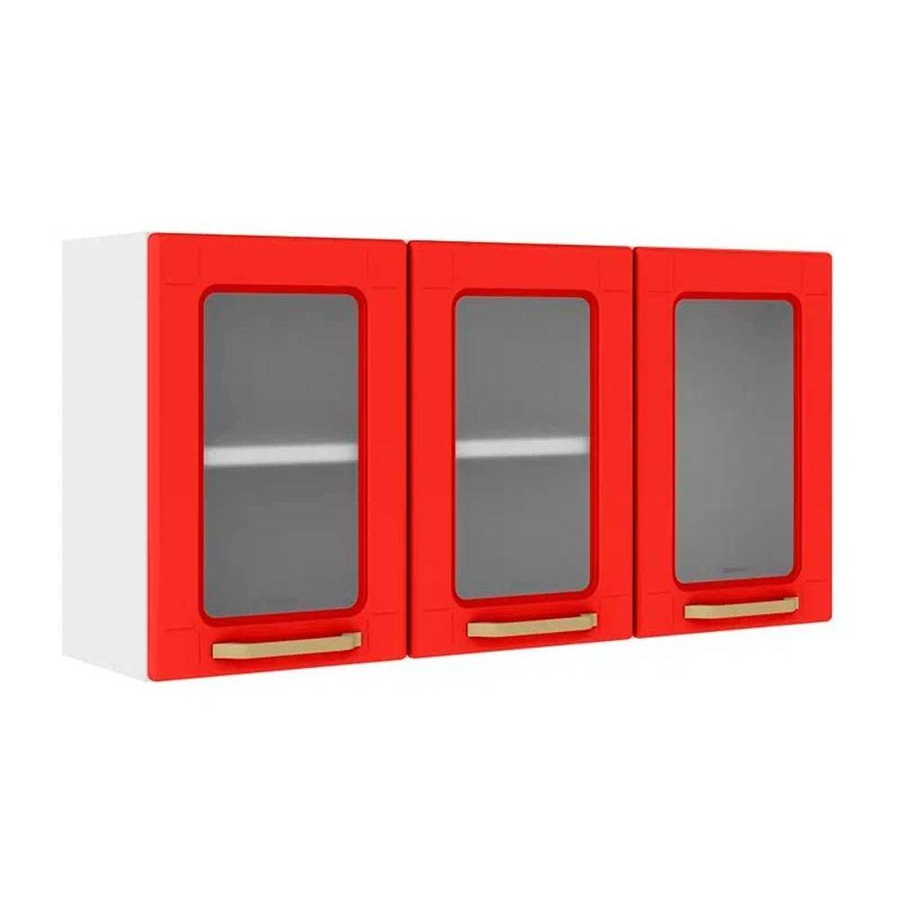 Armario De Cozinha Modulado Colors 6010 3 Portas C Vidro Branco Vermelho Bertolini