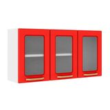 Armario Aereo Cozinha Modulado Colors 6010 3 Portas C Vidro Branco Vermelho Bertolini