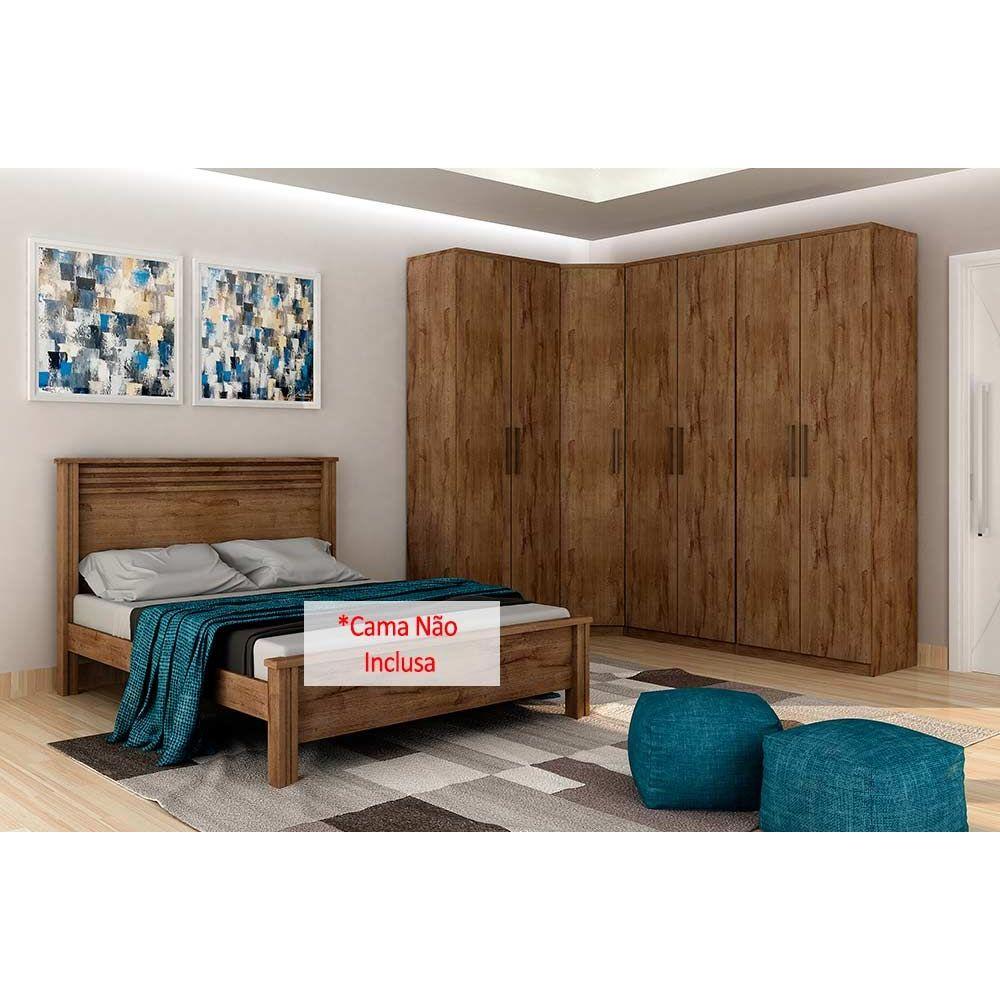 Quarto Modulado Casal Gold Bari 4 Pecas 1 Closet 3 Guarda Roupa 2 Portas Qm119 Canela Novo Horizonte