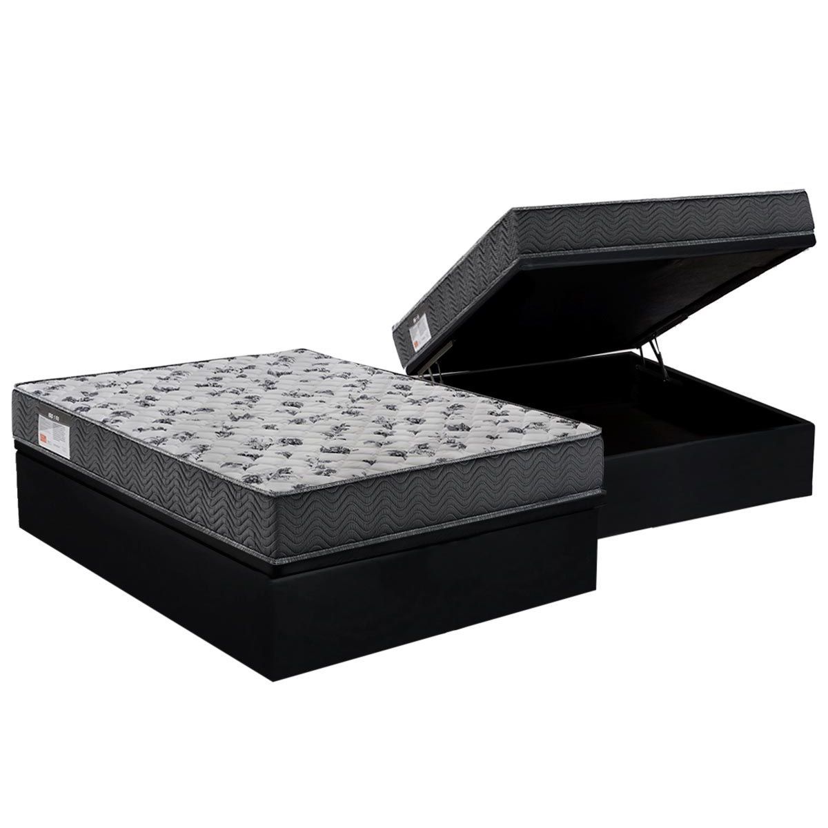 Cama Box Bau Casal Colchao Espuma D33 Ortobom Ep Iso 100 Ultra Firme Base Crc Suede Black 138x188