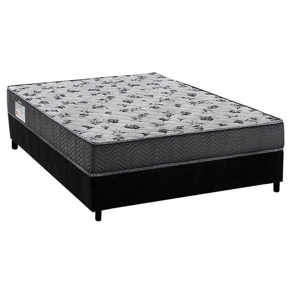 Cama Box Casal Colchao Espuma Ortobom D33 Ep Fort Tech Iso 100 Base Crc Suede Black 138x188