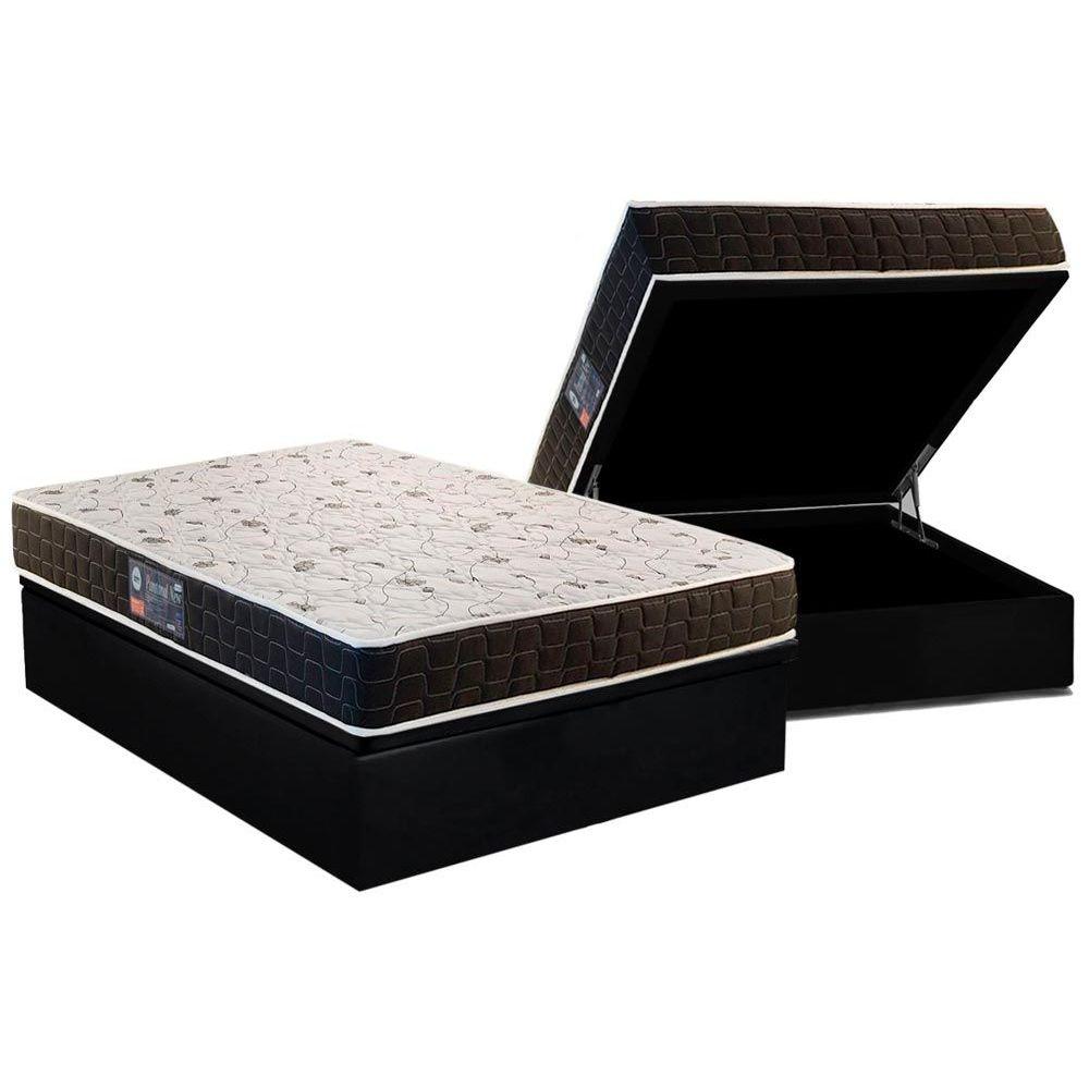 Cama Box Bau Casal Colchao Espuma Anjos D28 Ag65 Pantanal Base Crc Suede Black 138x188