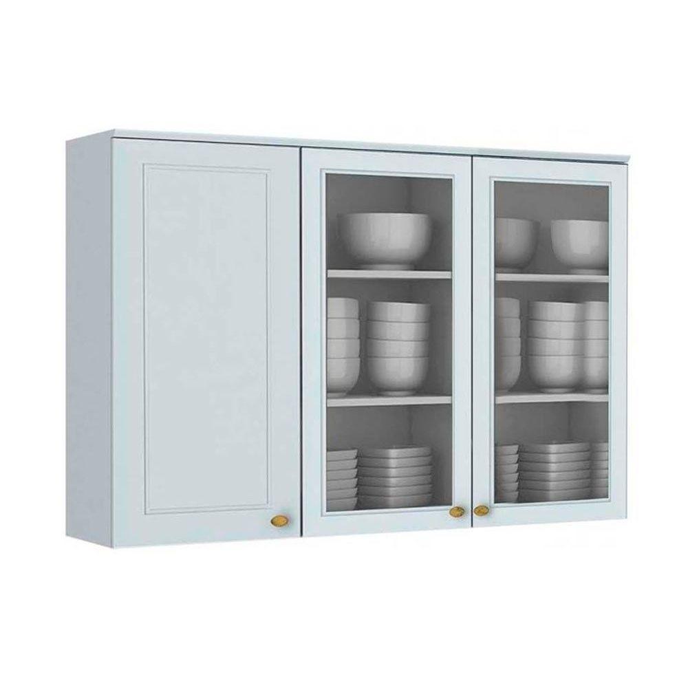 Modulo Cozinha Henn Americana Armario 3 Portas De Vidro 2 C Vidro Branco