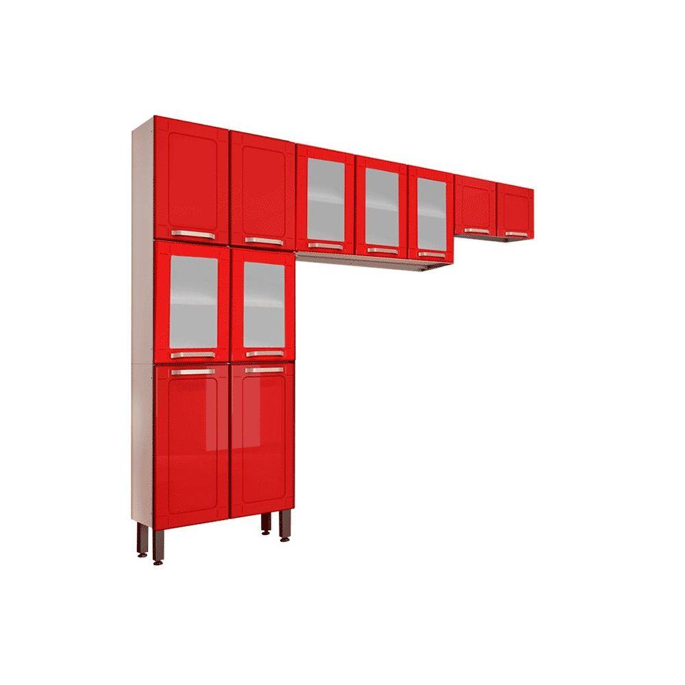 Cozinha Modulada Bertolini Colors 3 Pecas 2 Armarios 1 Paneleiro Cpt81 Branco Vermelho