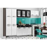 Kit De Cozinha Modulada 4 Pecas Rubi 2 Armarios 1 Balcao 1 Paneleiro C4p25 Branco Preto Telasul