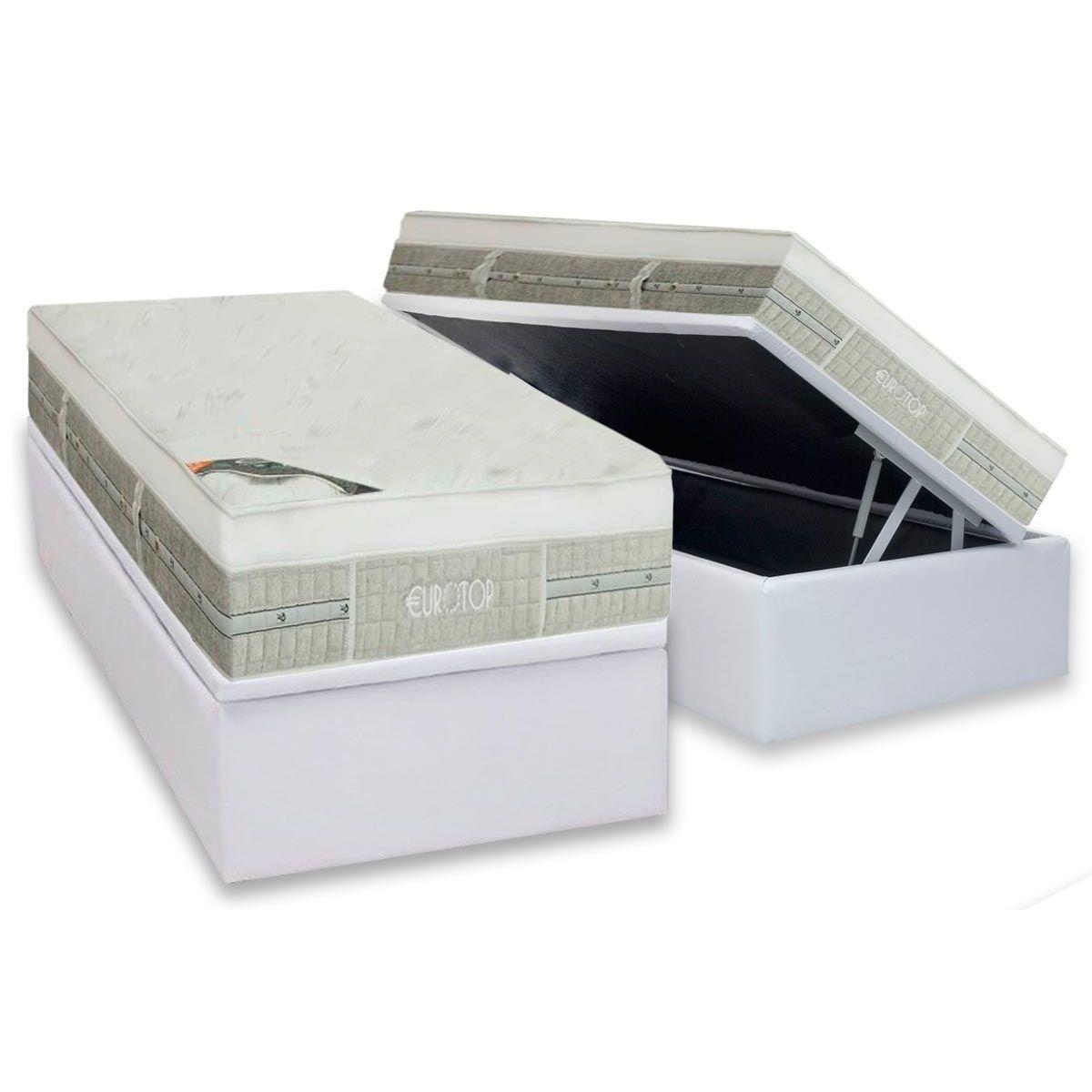 Cama Box Bau Solteiro Colchao Molas Pocket Ensacadas Castor Summer Winter Base Crc Courano White 88x188