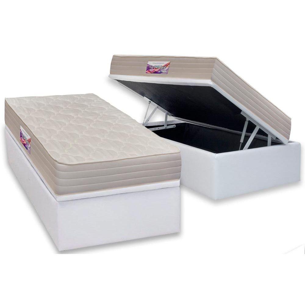 Cama Box Bau Solteiro Colchao Espuma Herval D45 Top Base Crc Courano White 88x188