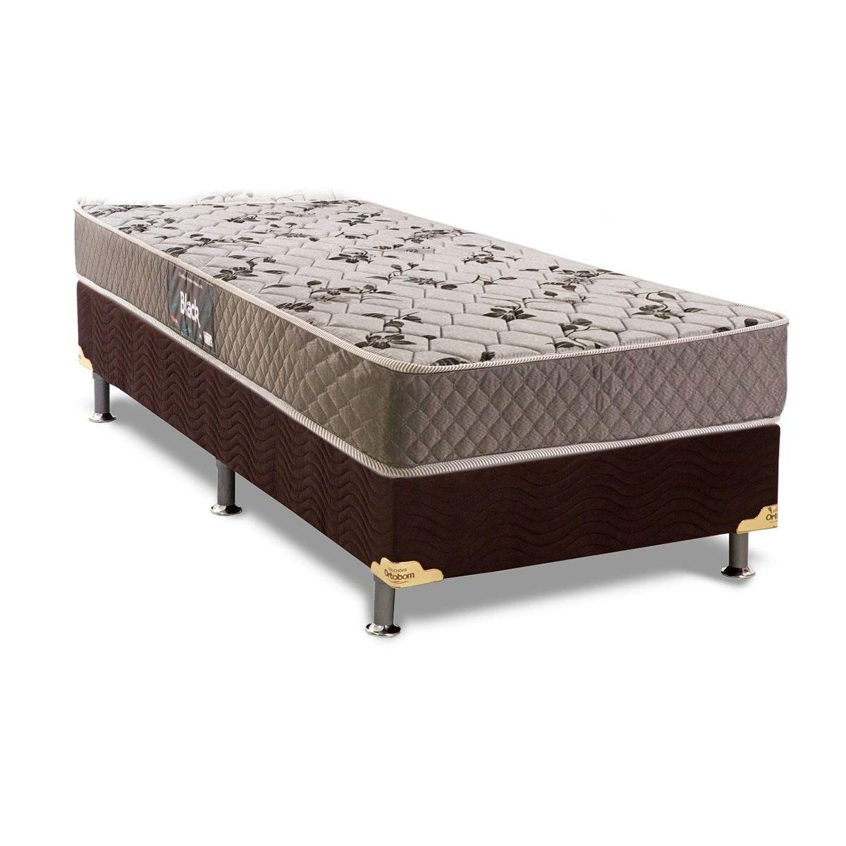 Cama Box Solteiro Colchao Espuma D45 Herval D28 Ag65 Black Base Crc Suede Brown 88x188