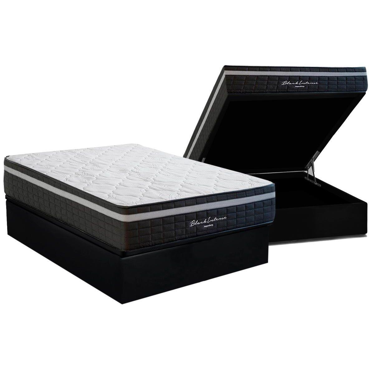 Cama Box Bau Casal Colchao Molas Kappesberg Masterpocket Ensacadas Black Intense Base Crc Suede Black 138x188