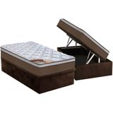 Cama Box Bau Solteiro Colchao Molas Castor Pocket Revolution Base Crc Suede Brown 88x188