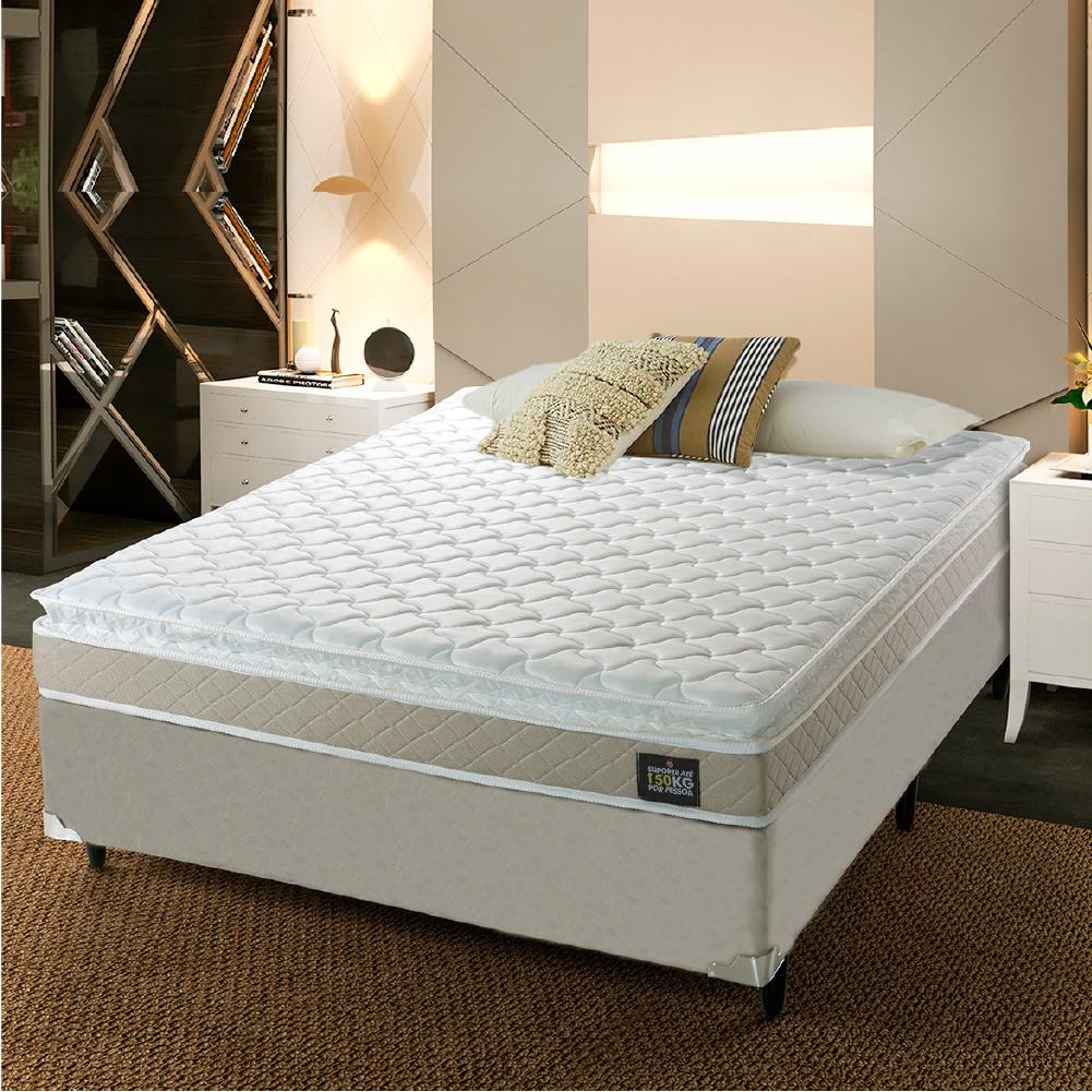 Cama Box Casal Colchão D45 Com Pillow Top Hellen Strong 138x188x62cm Bege - Suporta Até 150kg Por Pessoa