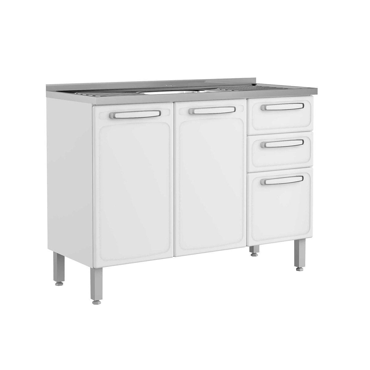 Modulo Cozinha Bertolini Evidence Gabinete C Pia 7025 3 Portas 2 Gavetas Branco