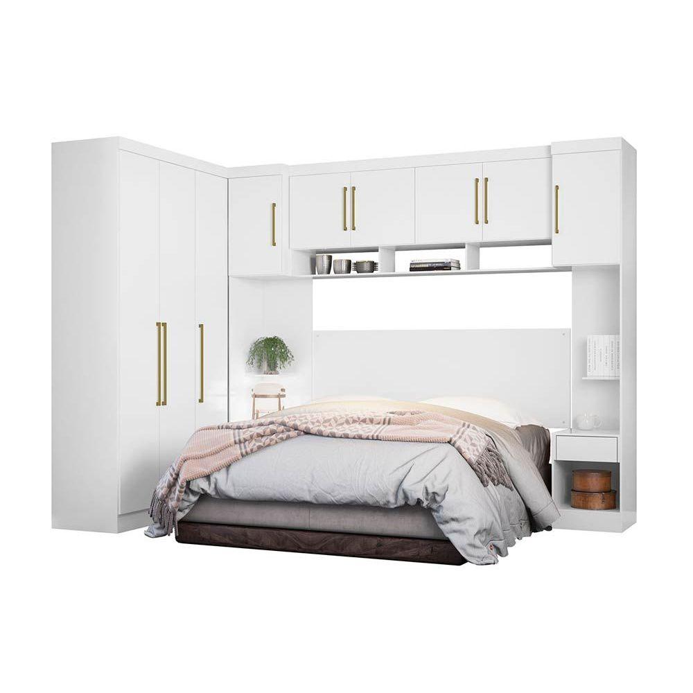 Quarto Demobile Modena Modena 16 6 Pecas 1 Armario Aereo 2 Guarda Roupas 3 Complementos Qcm51 Branco