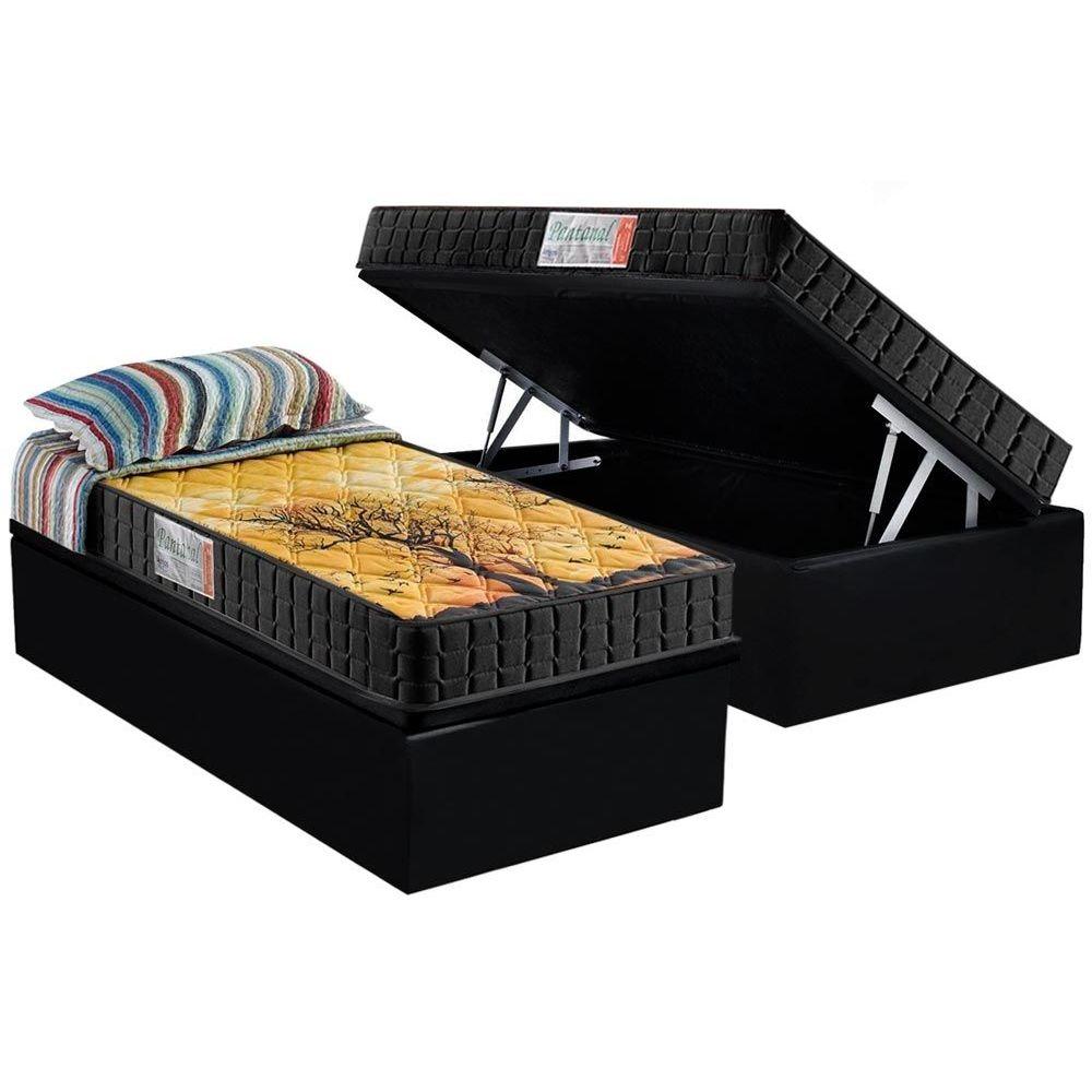 Cama Box Bau Solteiro Colchao Espuma Anjos D28 Ag65 Pantanal Base Crc Suede Black 88x188