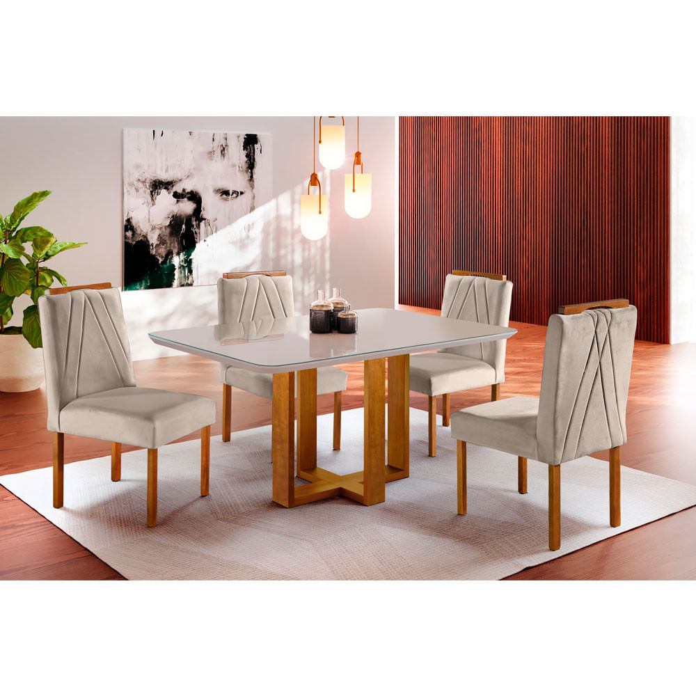 Conjunto Sala De Jantar Lisy 4 Lugares Mesa E Cadeiras Móveis Mix