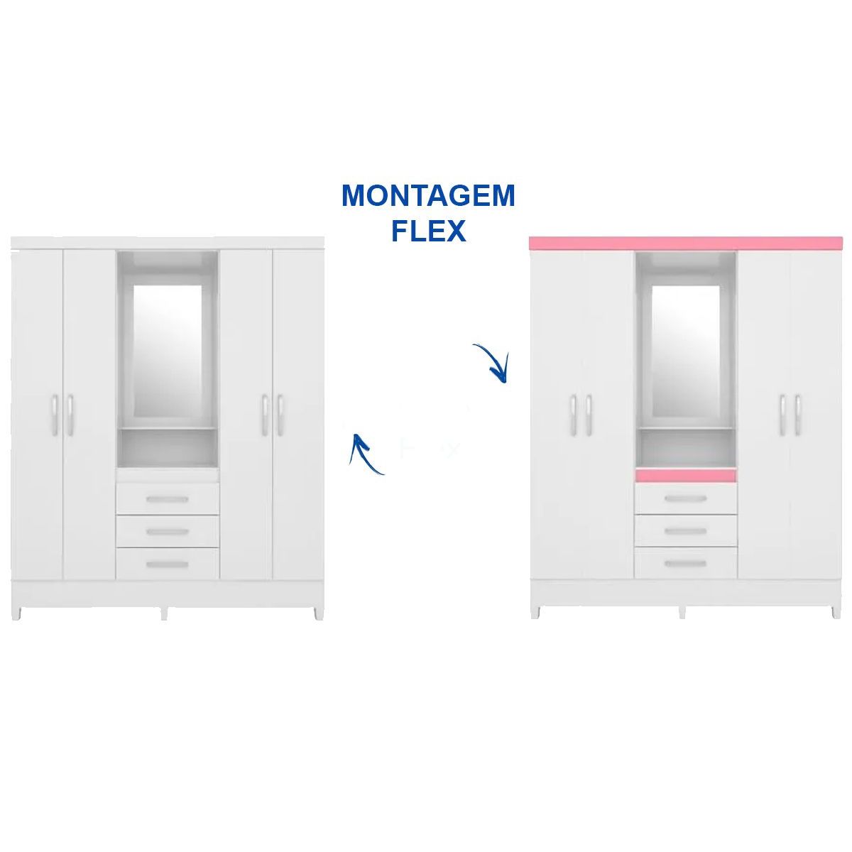 Guarda Roupa Demóbile Capelinha Persia Espelho Branco/Rosa