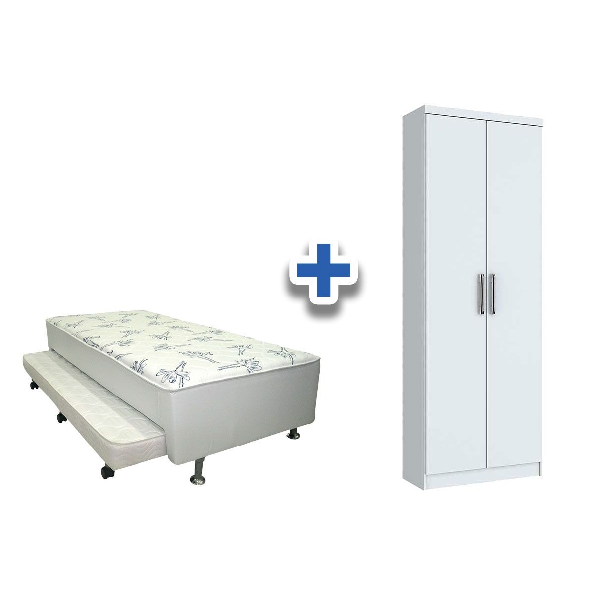 Cama Box Ortobom c/Auxiliar+Armário Margarida Branco