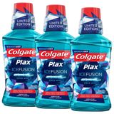 Kit Enxaguante Bucal Colgate Plax Ice Fusion Cold Mint 250ml com 3 unidades