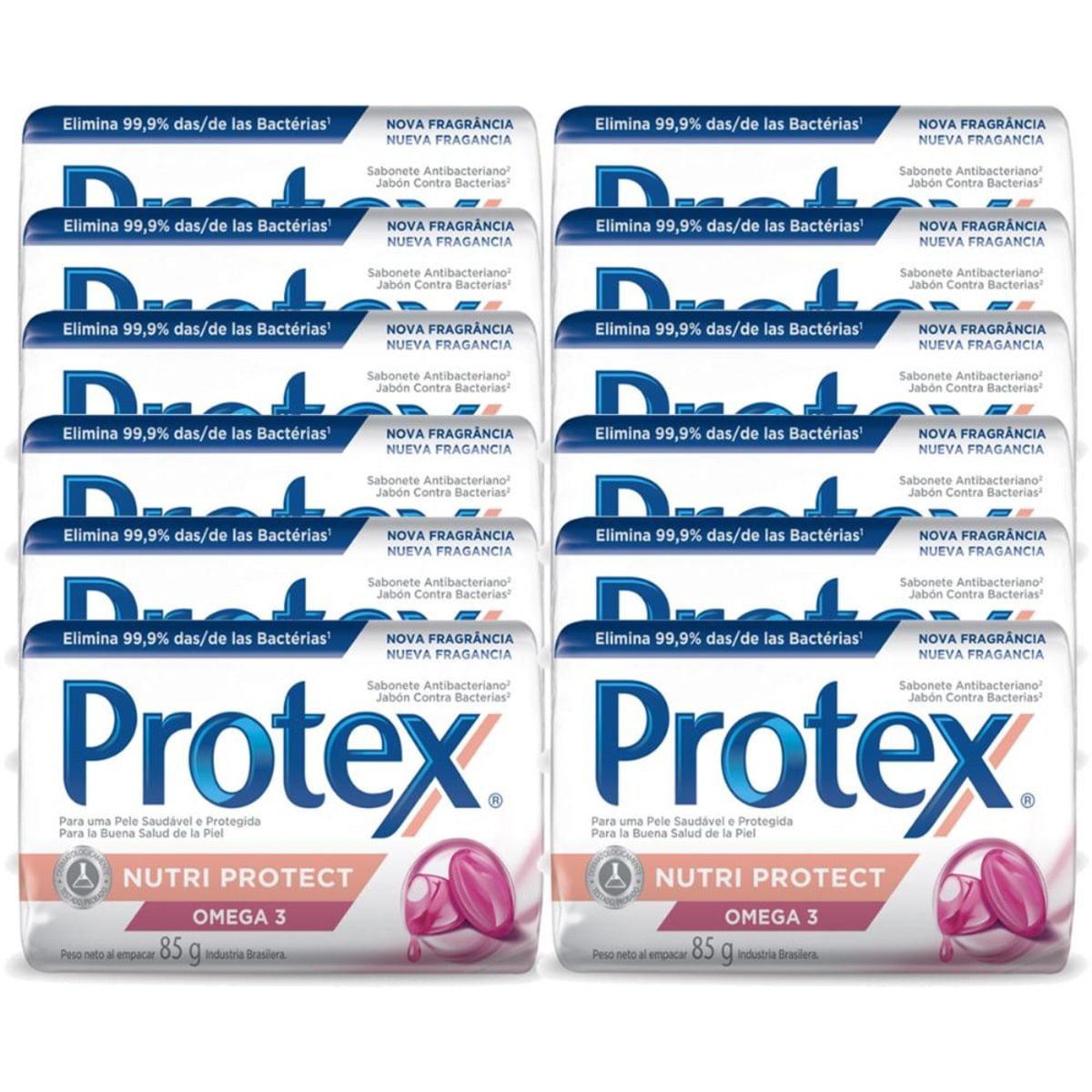 Kit Sabonete em Barra Protex Nutri Protect Omega 3 85g com 12 unidades