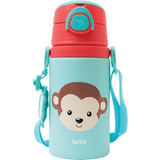 Garrafa Aluminio Garrafinha Infantil C/ Canudo Silicone Macaco