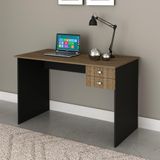 Escrivaninha Mesa Para Computador Home Office 117 Cm 2 Gavetas Escritório Marrom Nogal E Preto