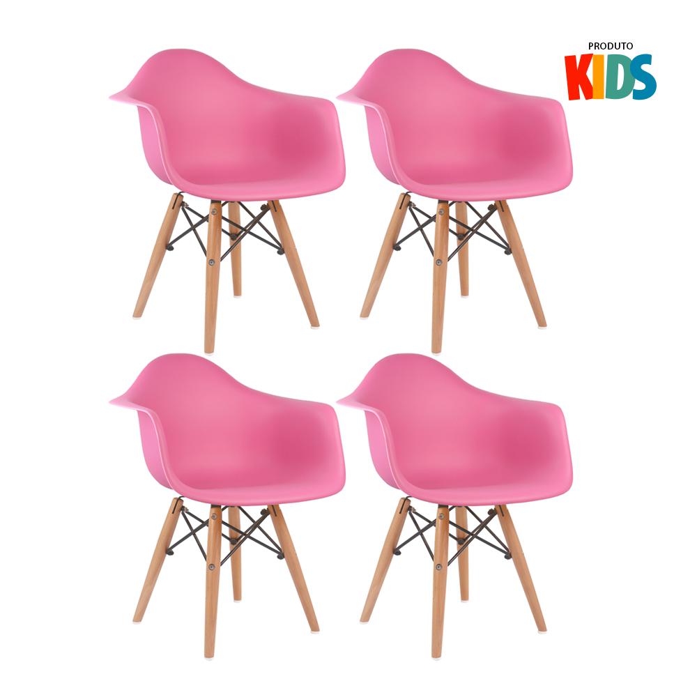 Kit - 4 X Cadeiras Eames Junior Com Apoios De Braços - Infantil - Rosa