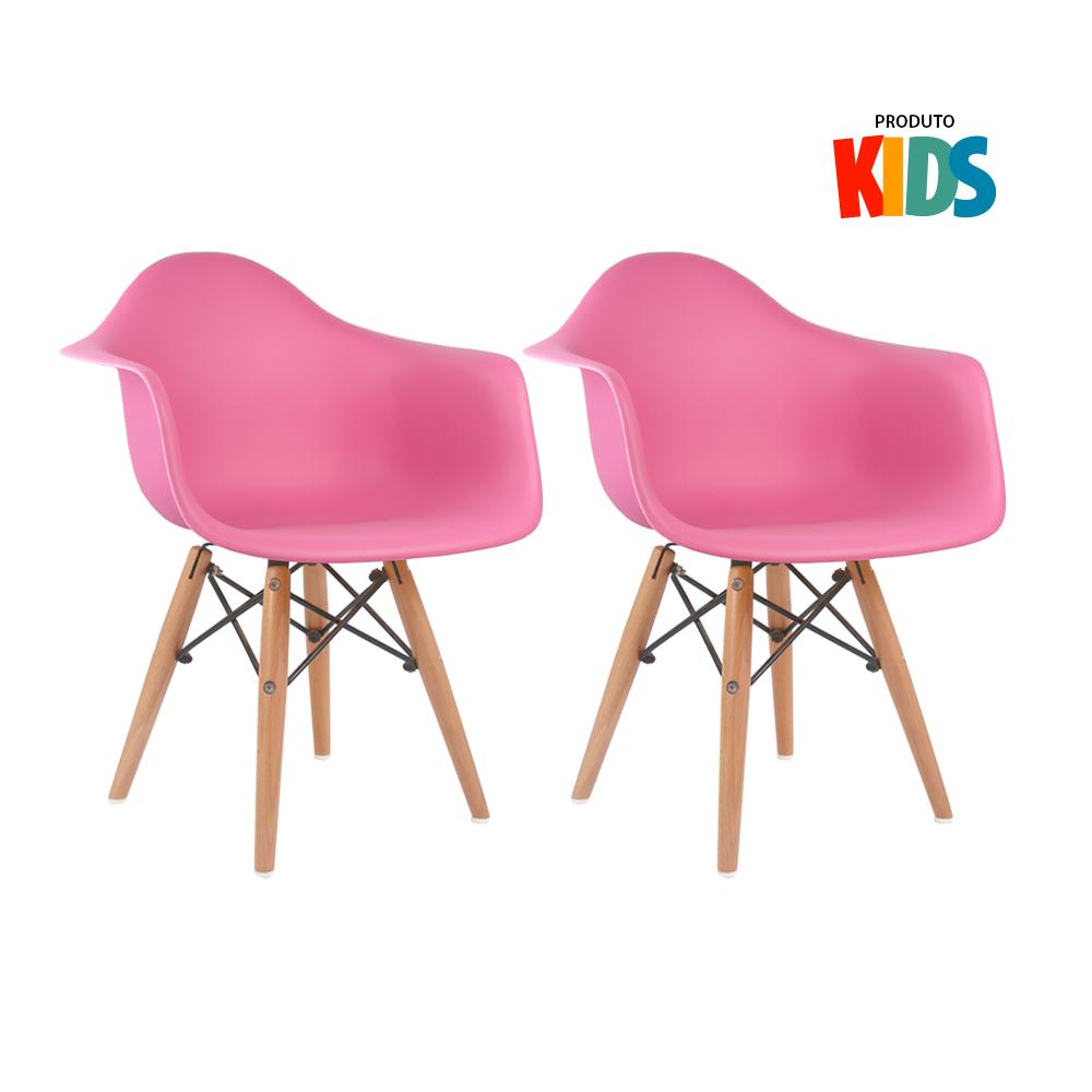 Kit - 2 X Cadeiras Eames Junior Com Apoios De Braços - Infantil - Rosa