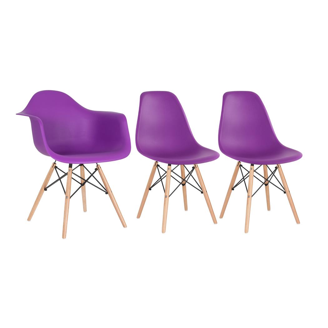 Kit 1 Cadeiras Eames Daw Com Braços + 2 Cadeiras Eiffel Dsw Roxo