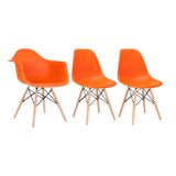 Kit 1 Cadeiras Eames Daw Com Braços + 2 Cadeiras Eiffel Dsw Laranja