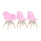 Kit 1 Cadeiras Eames Daw Com Braços + 2 Cadeiras Eiffel Dsw Rosa Claro