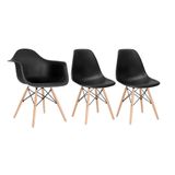 Kit 1 Cadeiras Eames Daw Com Braços + 2 Cadeiras Eiffel Dsw Preto