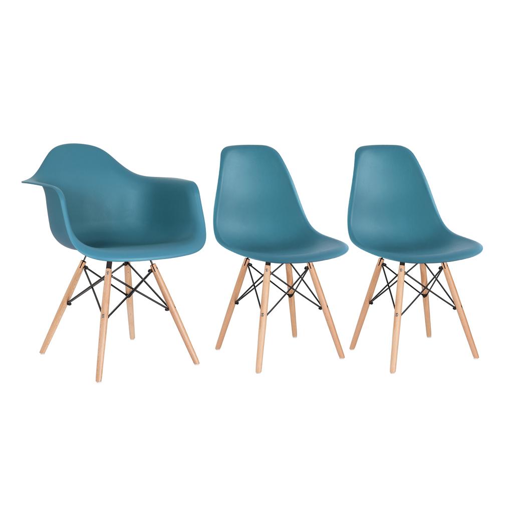 Kit 1 Cadeiras Eames Daw Com Braços + 2 Cadeiras Eiffel Dsw Turquesa