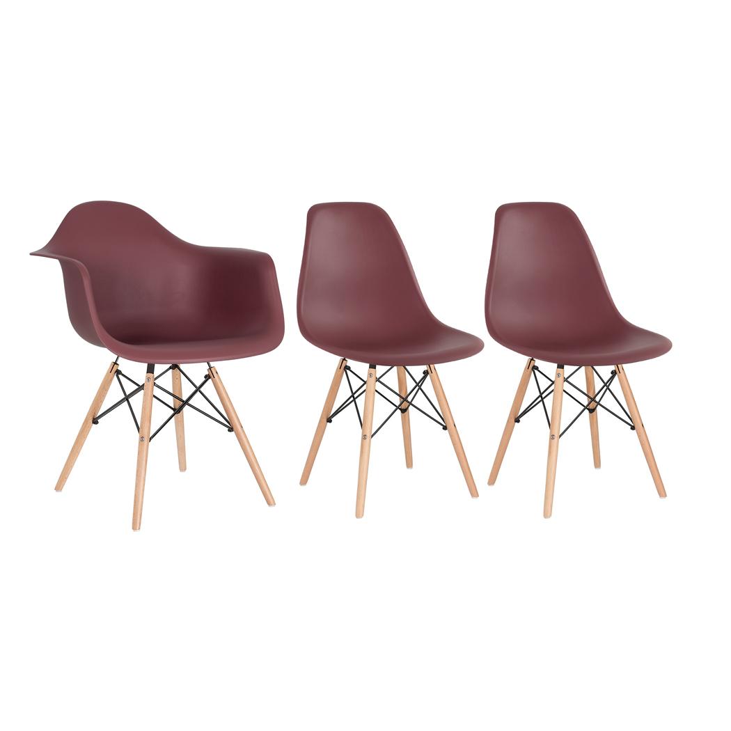 Kit 1 Cadeiras Eames Daw Com Braços + 2 Cadeiras Eiffel Dsw Marrom