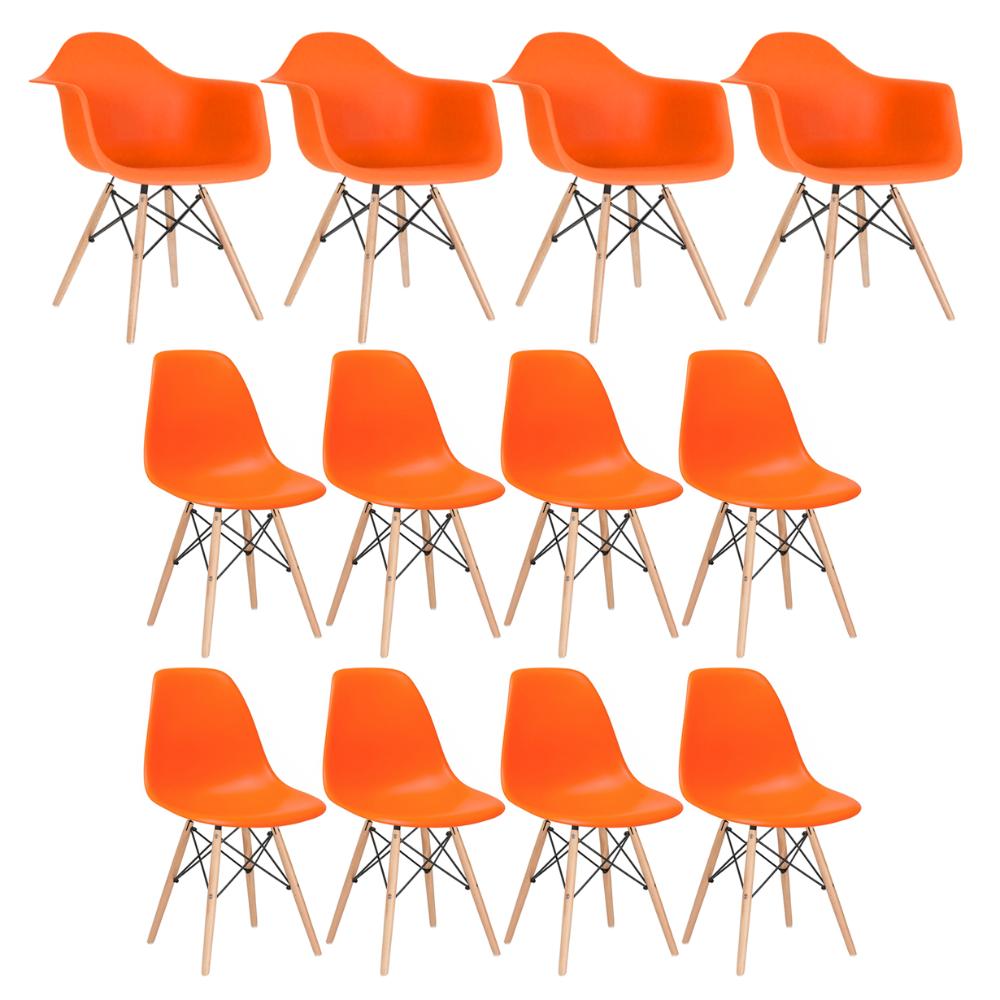 Conjunto 4 X Cadeiras Eames Daw Com Braços + 8 Cadeiras Eiffel Dsw - Laranja