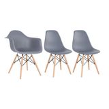 Kit 1 Cadeiras Eames Daw Com Braços + 2 Cadeiras Eiffel Dsw Cinza Escuro