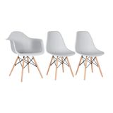 Kit 1 Cadeiras Eames Daw Com Braços + 2 Cadeiras Eiffel Dsw Cinza Claro