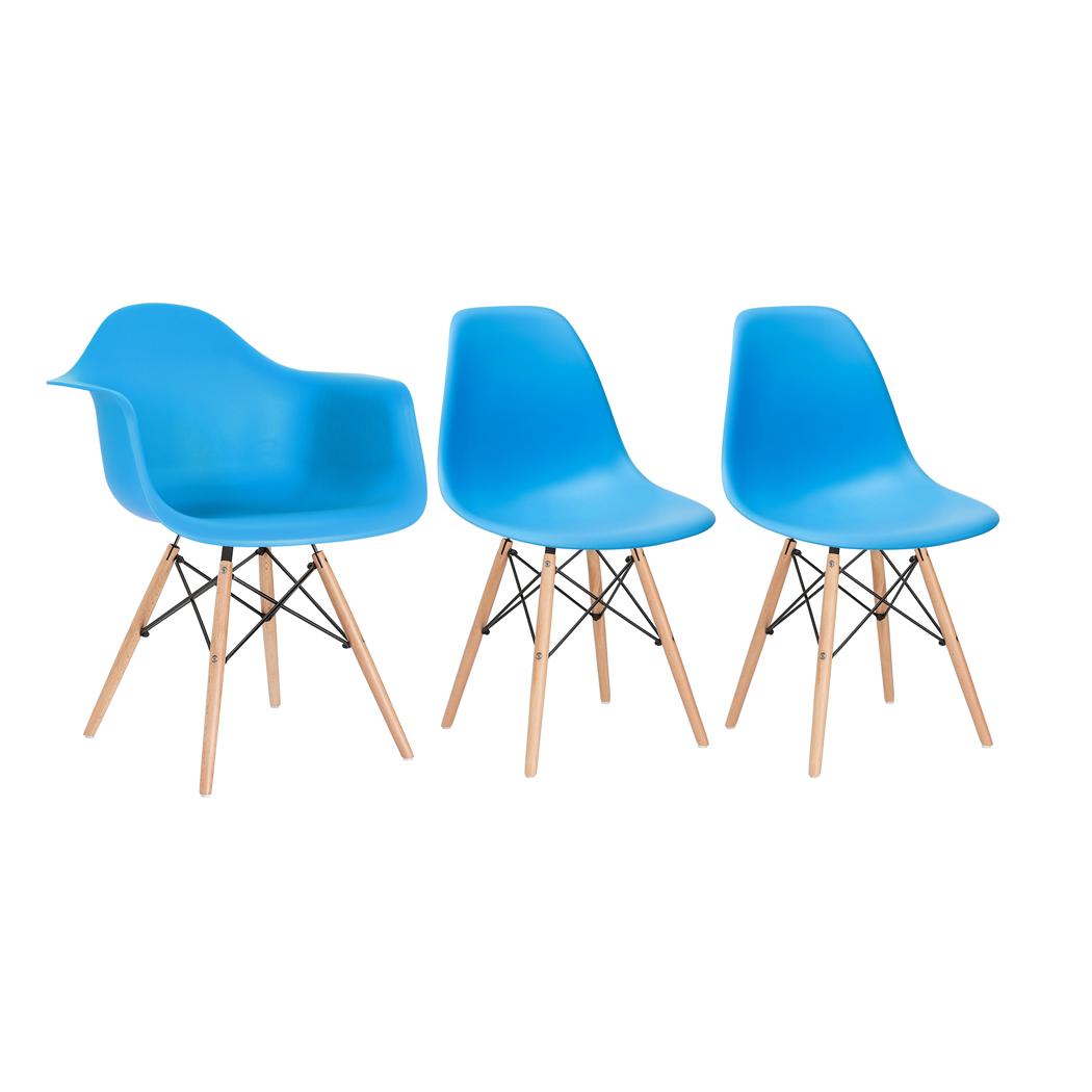 Kit 1 Cadeiras Eames Daw Com Braços + 2 Cadeiras Eiffel Dsw Azul Céu