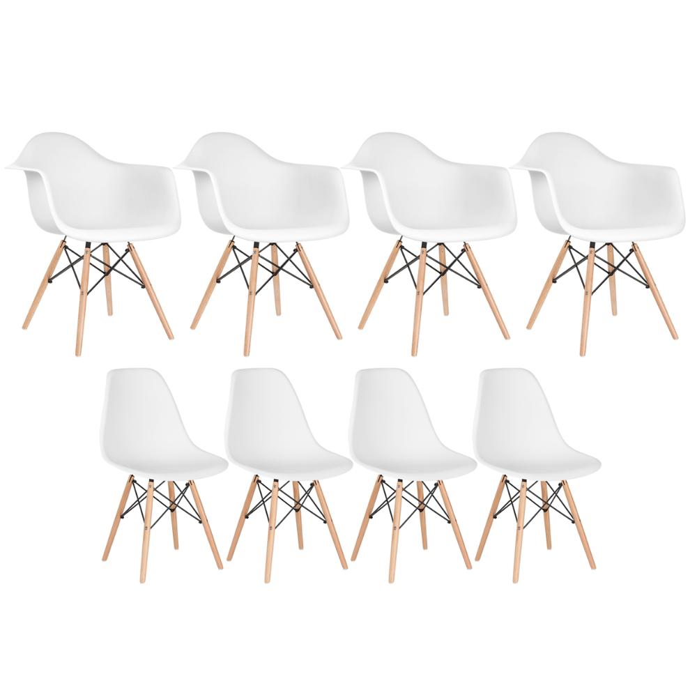 Kit 4 Cadeiras Eames Daw Com Braços + 4 Cadeiras Eiffel Dsw Branco