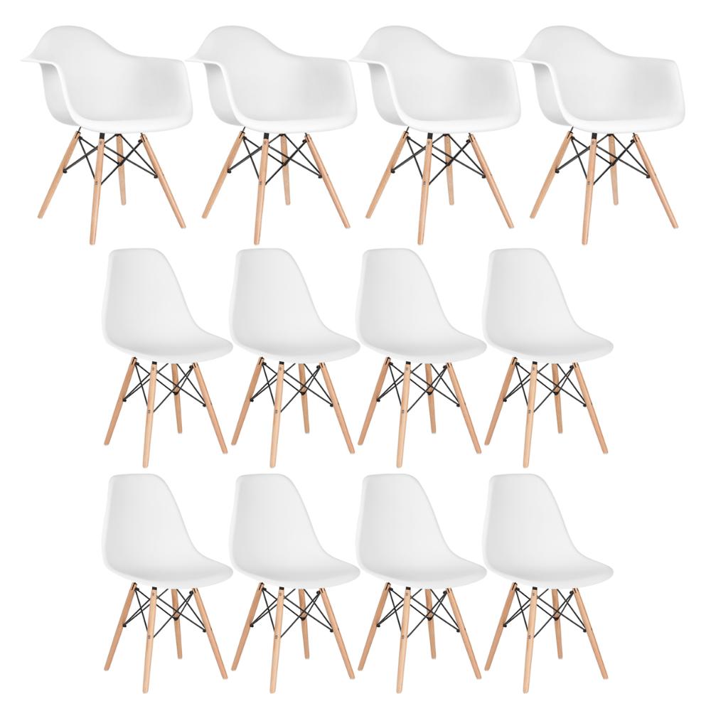 Conjunto 4 X Cadeiras Eames Daw Com Braços + 8 Cadeiras Eiffel Dsw - Branco