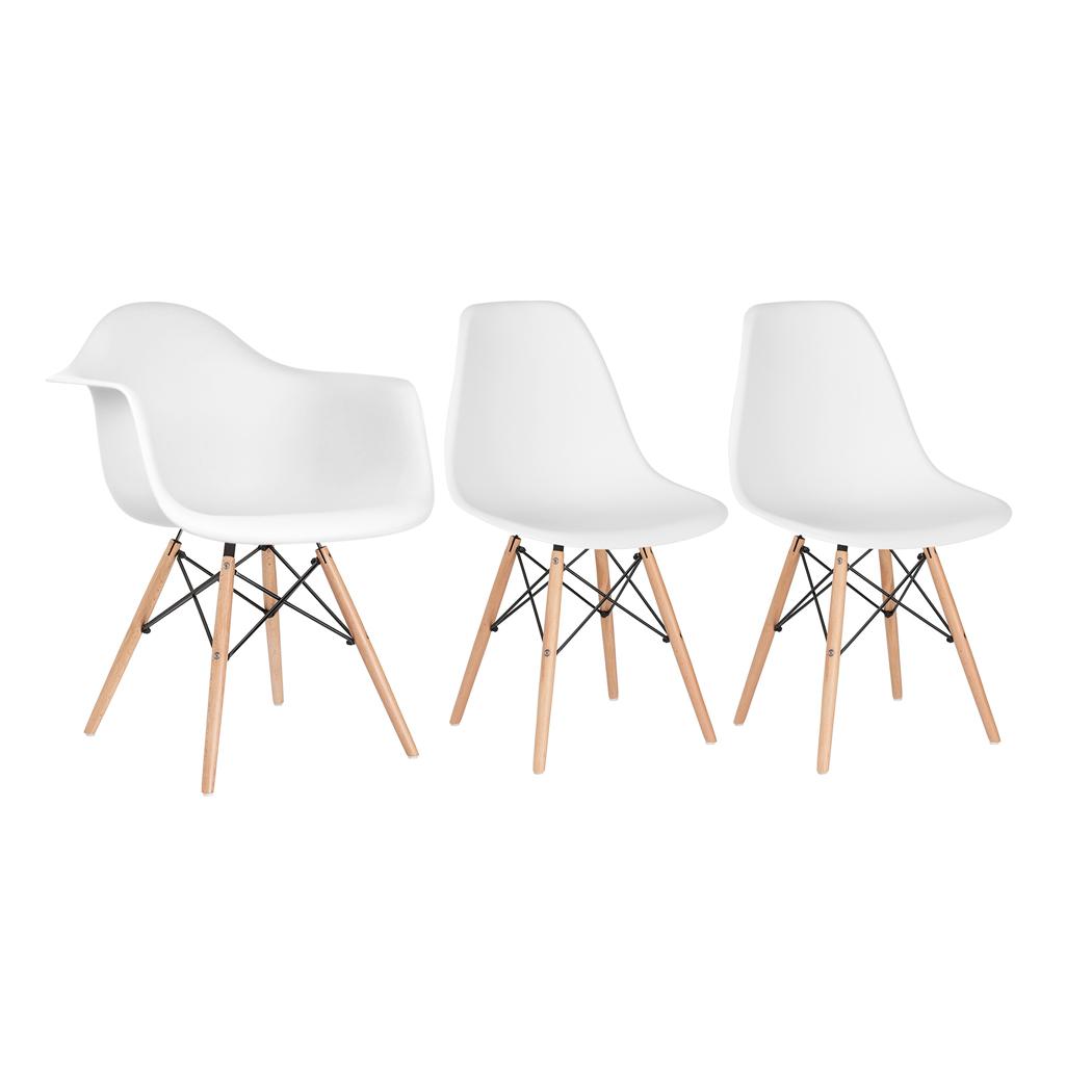 Kit 1 Cadeiras Eames Daw Com Braços + 2 Cadeiras Eiffel Dsw Branco