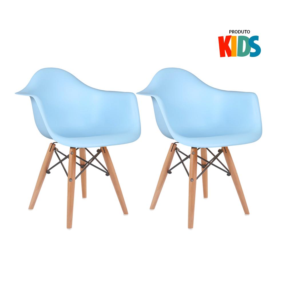 Kit - 2 X Cadeiras Eames Junior Com Apoios De Braços - Infantil - Azul