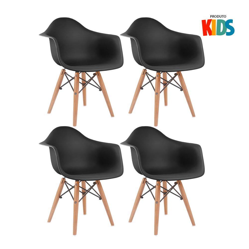 Kit - 4 X Cadeiras Eames Junior Com Apoios De Braços - Infantil - Preto