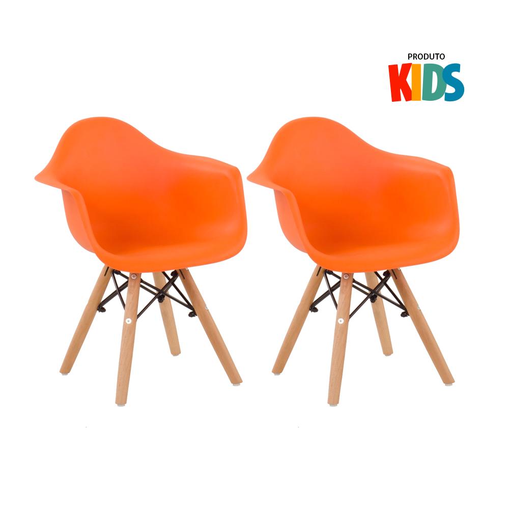 Kit - 2 X Cadeiras Eames Junior Com Apoios De Braços - Infantil - Laranja