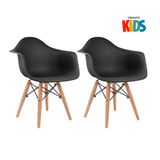 Kit - 2 X Cadeiras Eames Junior Com Apoios De Braços - Infantil - Preto