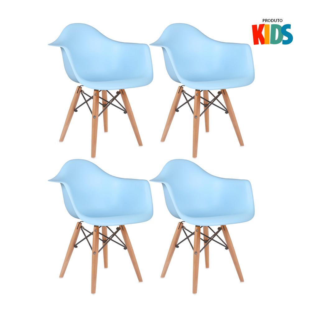 Kit - 4 X Cadeiras Eames Junior Com Apoios De Braços - Infantil - Azul