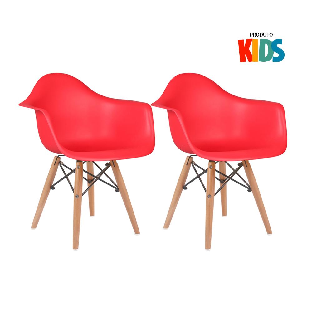 Kit - 2 X Cadeiras Eames Junior Com Apoios De Braços - Infantil - Vermelho