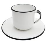 Caneca Esmaltada Xícara Com Pires Para Chá Café 180ml Branco