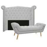 Kit Cabeceira E Calçadeira Veneza 195 Cm King Size Suede Branco - Amarena Moveis